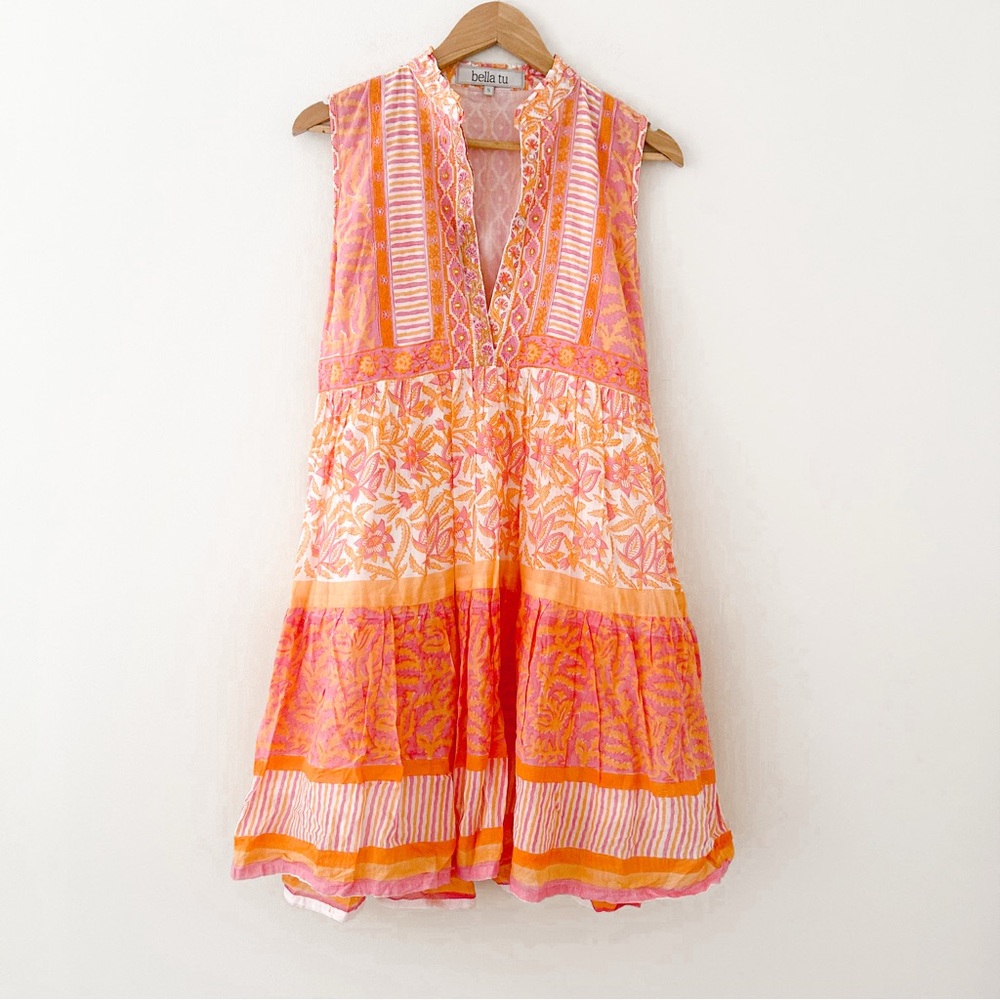 Bella Tu Sleeveless Pink and Orange Mini Dress - Picture 2 of 9
